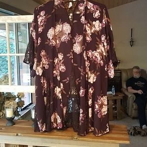 Floral Gauze & Lace Kimono Cardigan